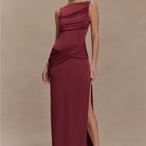 Meshki Henley Slinky Drape Maxi Dress- Wine